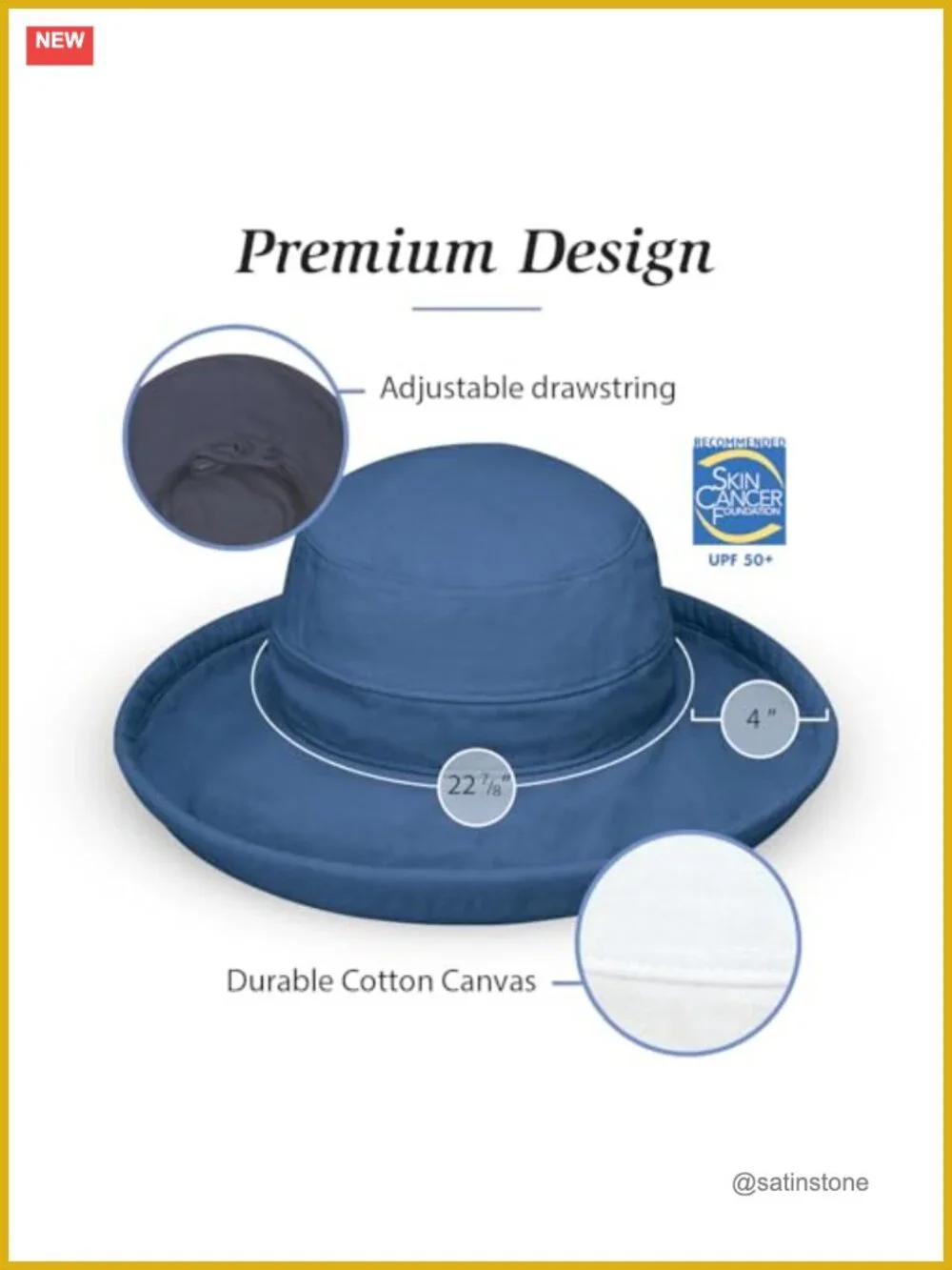 UPF 50+ Sun Hat - Wide Brim, Packable, Adjustable, Cotton Canvas